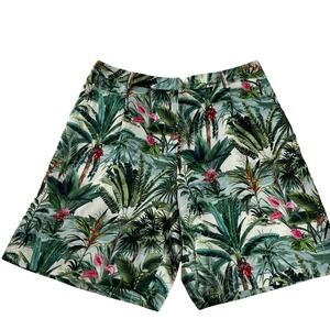 J McLaughlin Tropical Palm Print Cove Shorts Silk Blend NWT Size 14 Resort